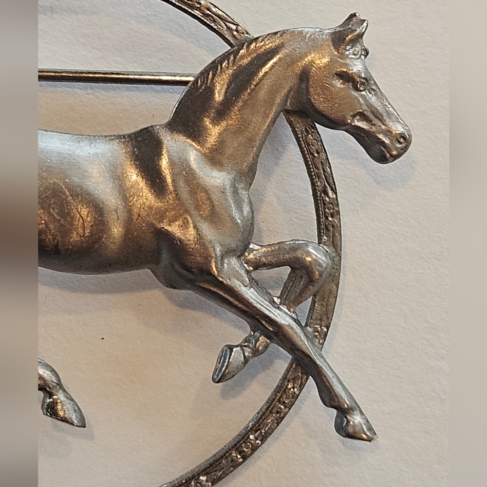 Antique Equestrian Art Deco Dancing Horse Brooch Pin Silver Color Metal - Picture 3 of 5
